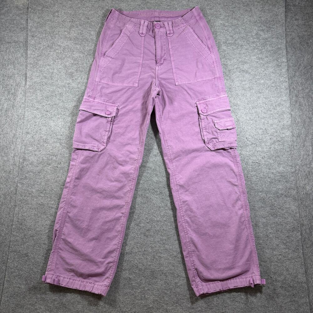 American Eagle Cargo Pants Womens 2 Short Pink Baggy Jogger Adjustable Ankle